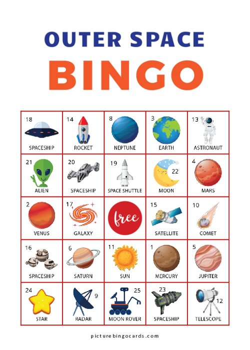 Outer Space Bingo