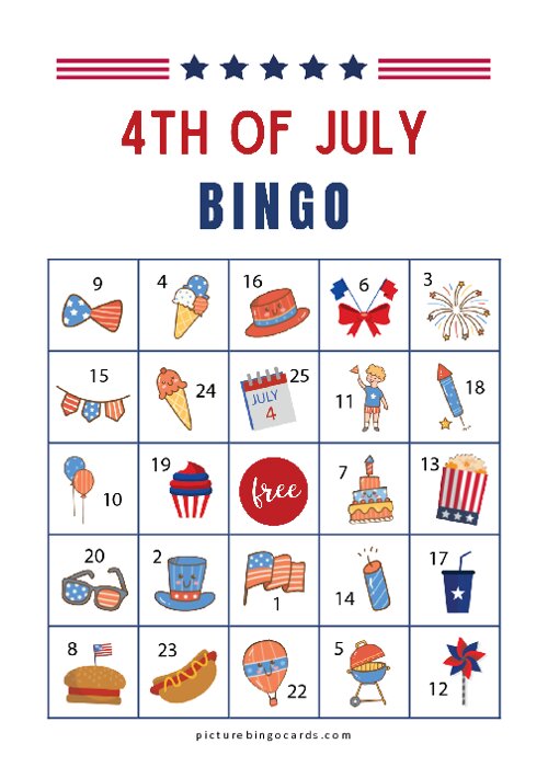 4th July Picture Bingo