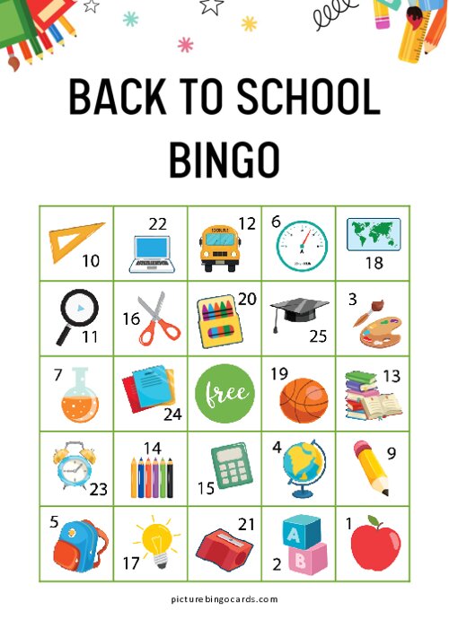 Back To School Bingo