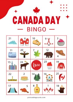 Canada Day Picture Bingo