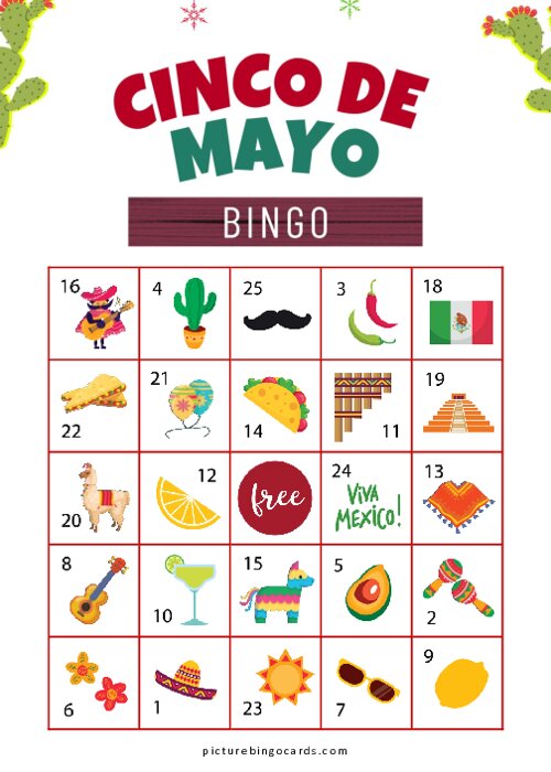 Cinco De Mayo Picture Bingo