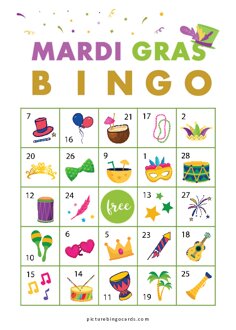Printable Mardi Gras Bingo