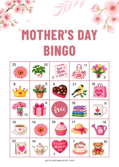 Mothers Day Picture Bingo