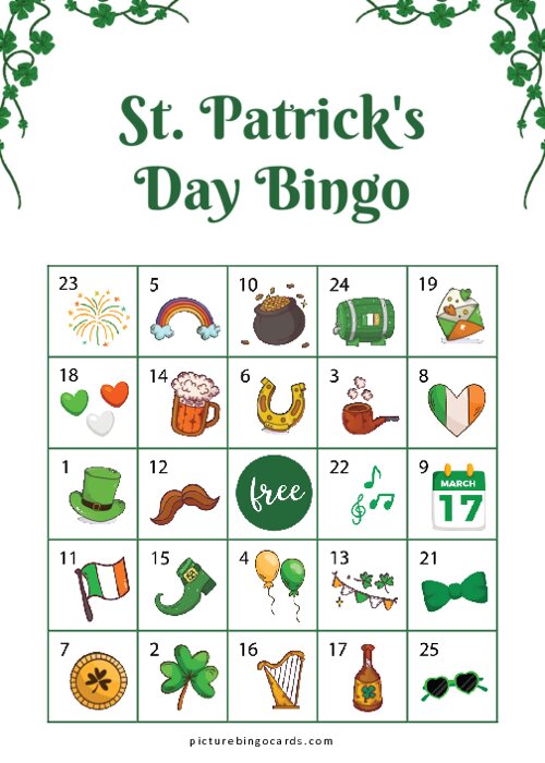 St. Patricks Day Picture Bingo